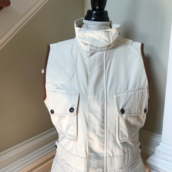Ralph Lauren Safari Utility Vest Womens 10 Beige Tan Zip Up Front Leather Trim - Picture 4 of 13